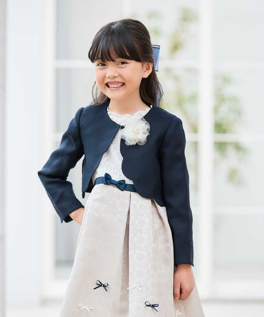 KQJCD01089 a.v.v KIDS(アー・ヴェ・ヴェ) [110-130]【セレモニー/オケージョン/結婚式】スカラップツイードセレモニーボレロ ネイビー
