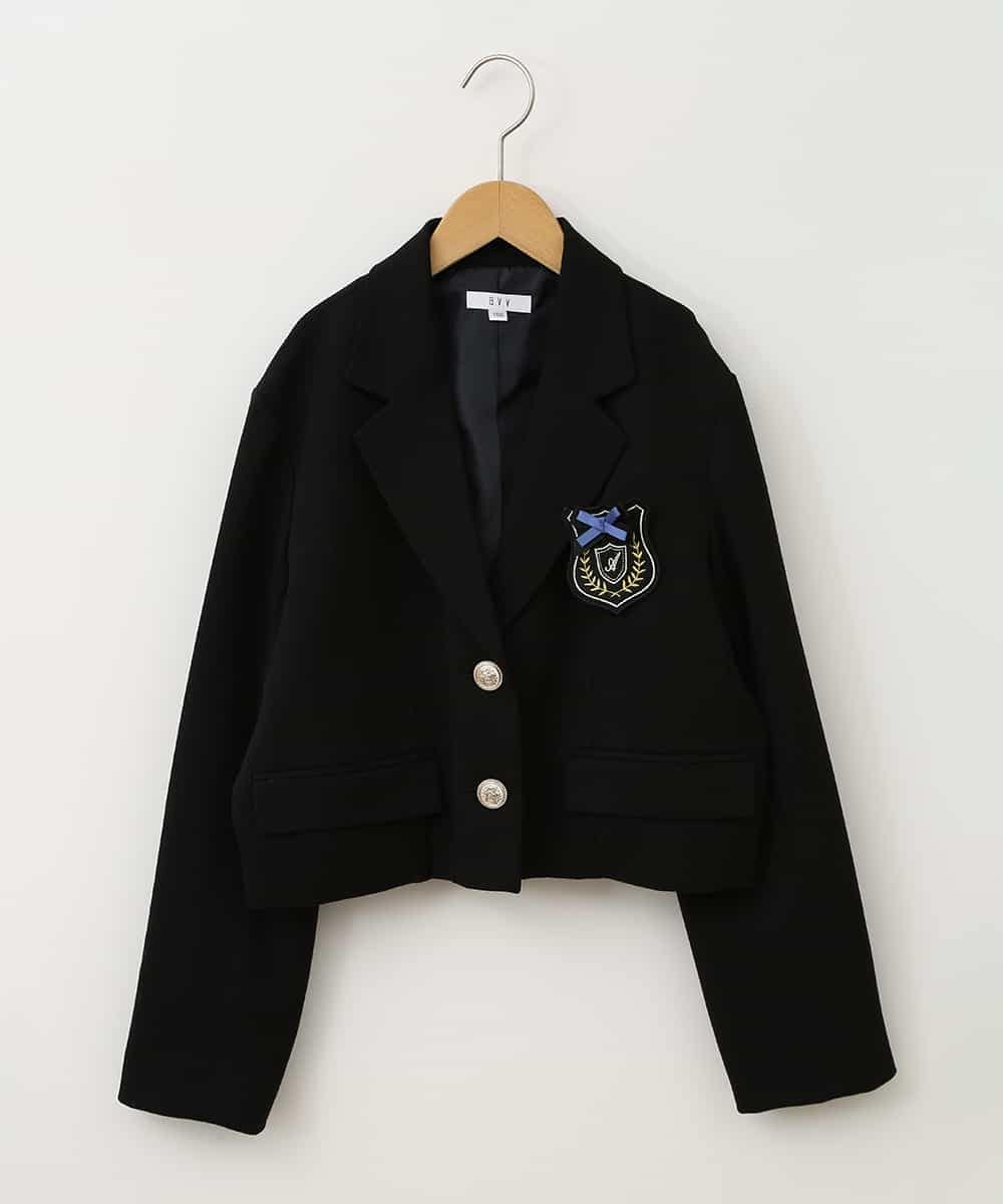 KQJTA02089 a.v.v KIDS(アー・ヴェ・ヴェ) [140-160]【卒服】エンブレム付きショートテーラードジャケット ブラック