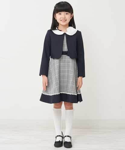 KQNCP01139 a.v.v KIDS [110-130]【セレモニースタイル／3点セット】チェック柄ワンピース＆襟付きジャケットセット