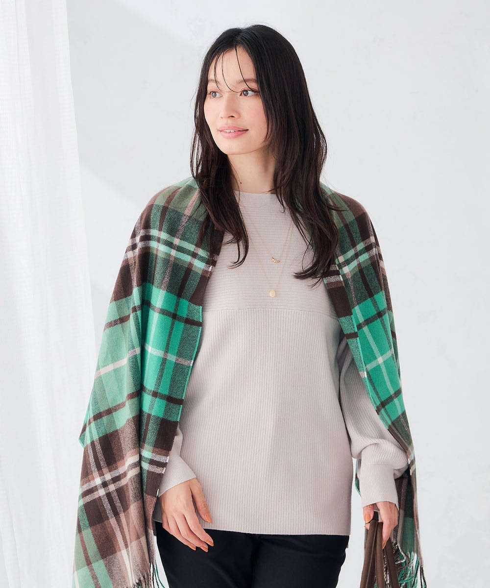 KS3AG05029 a.v.v(アー・ヴェ・ヴェ) チェック柄  大判マフラー グレー