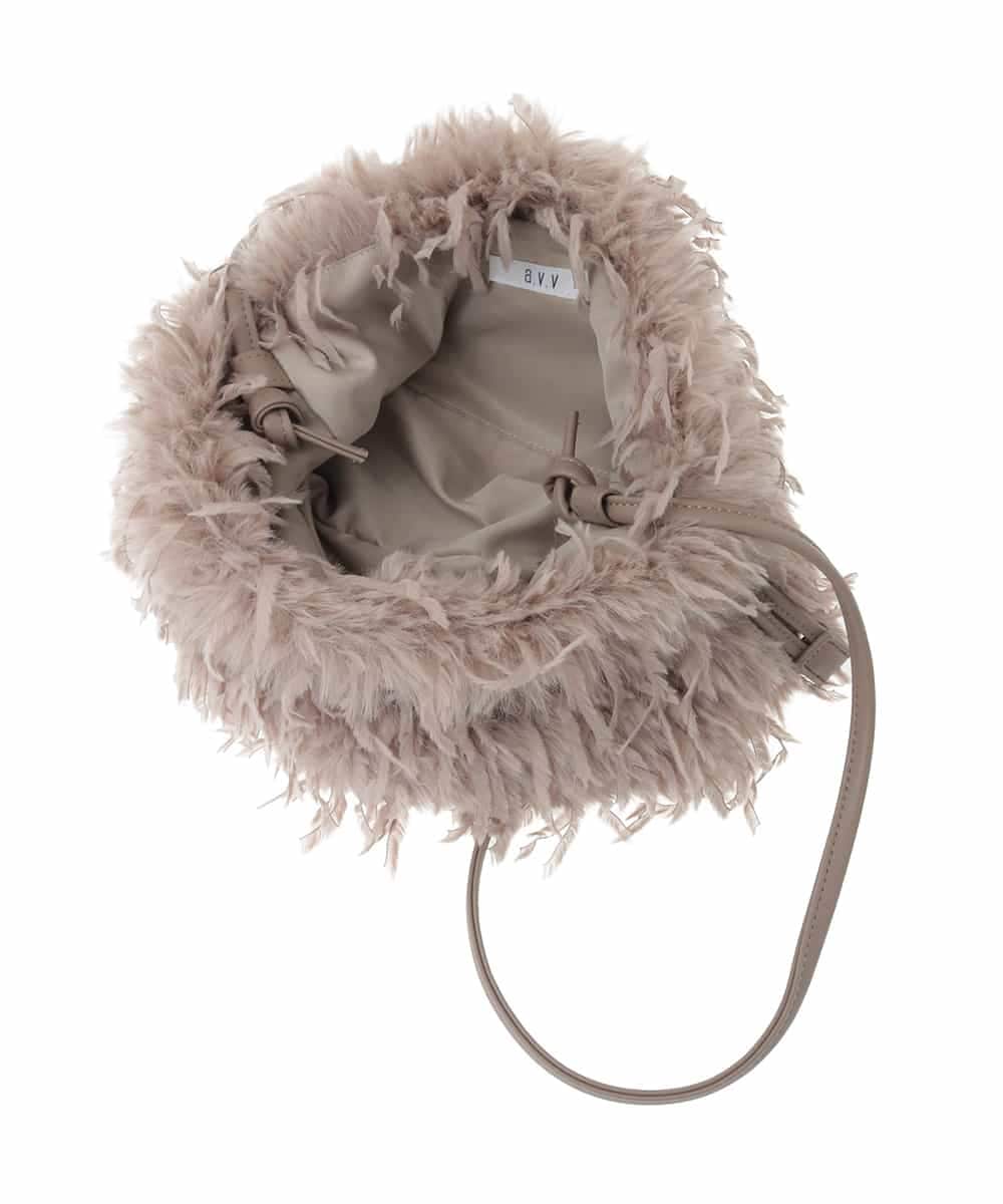 KS5AD22036 a.v.v(アー・ヴェ・ヴェ) シャギー巾着ショルダーバッグ グレージュ