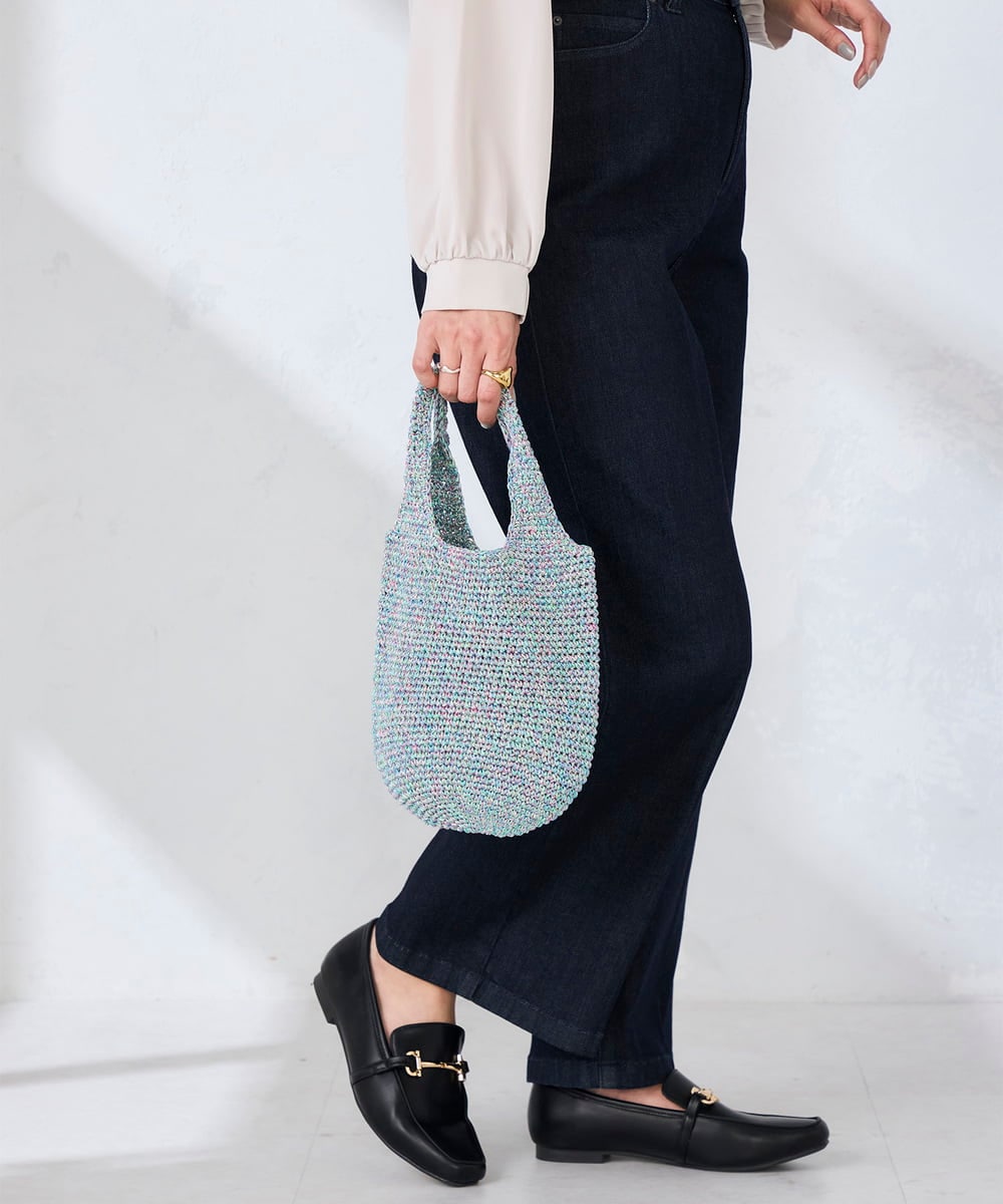 KS5GD11039 a.v.v(アー・ヴェ・ヴェ) ラメ編みミニバッグ ネイビー