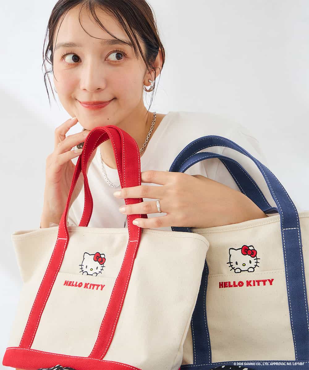 KS5ID21046 a.v.v(アー・ヴェ・ヴェ) HELLO KITTY 刺繍キャンバスバッグ レッド