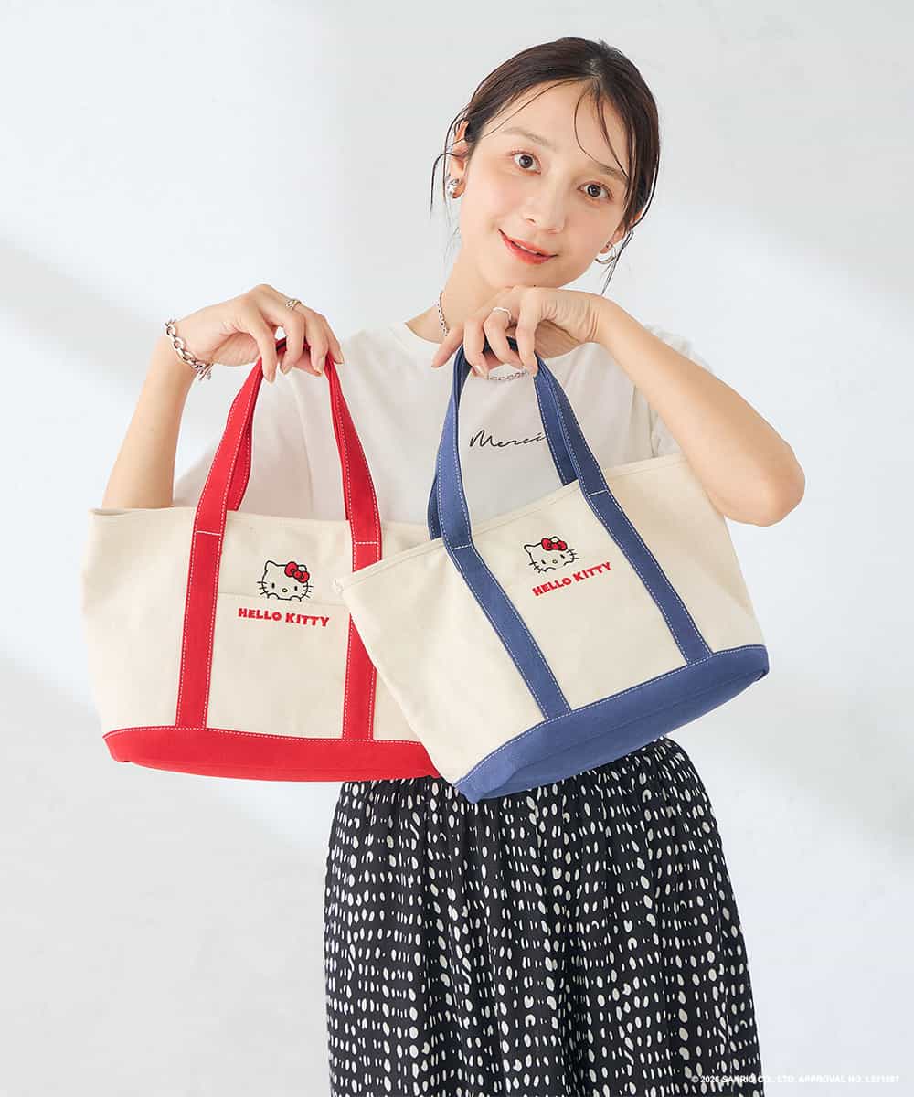 KS5ID21046 a.v.v(アー・ヴェ・ヴェ) HELLO KITTY 刺繍キャンバスバッグ レッド