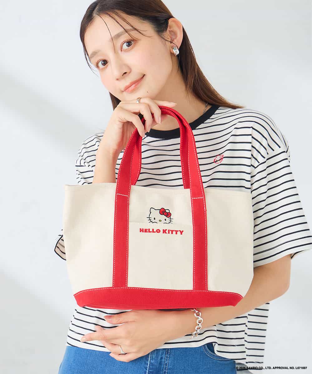 KS5ID21046 a.v.v(アー・ヴェ・ヴェ) HELLO KITTY 刺繍キャンバスバッグ レッド