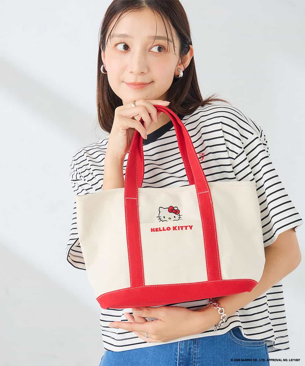 KS5ID21046 a.v.v(アー・ヴェ・ヴェ) HELLO KITTY 刺繍キャンバスバッグ レッド