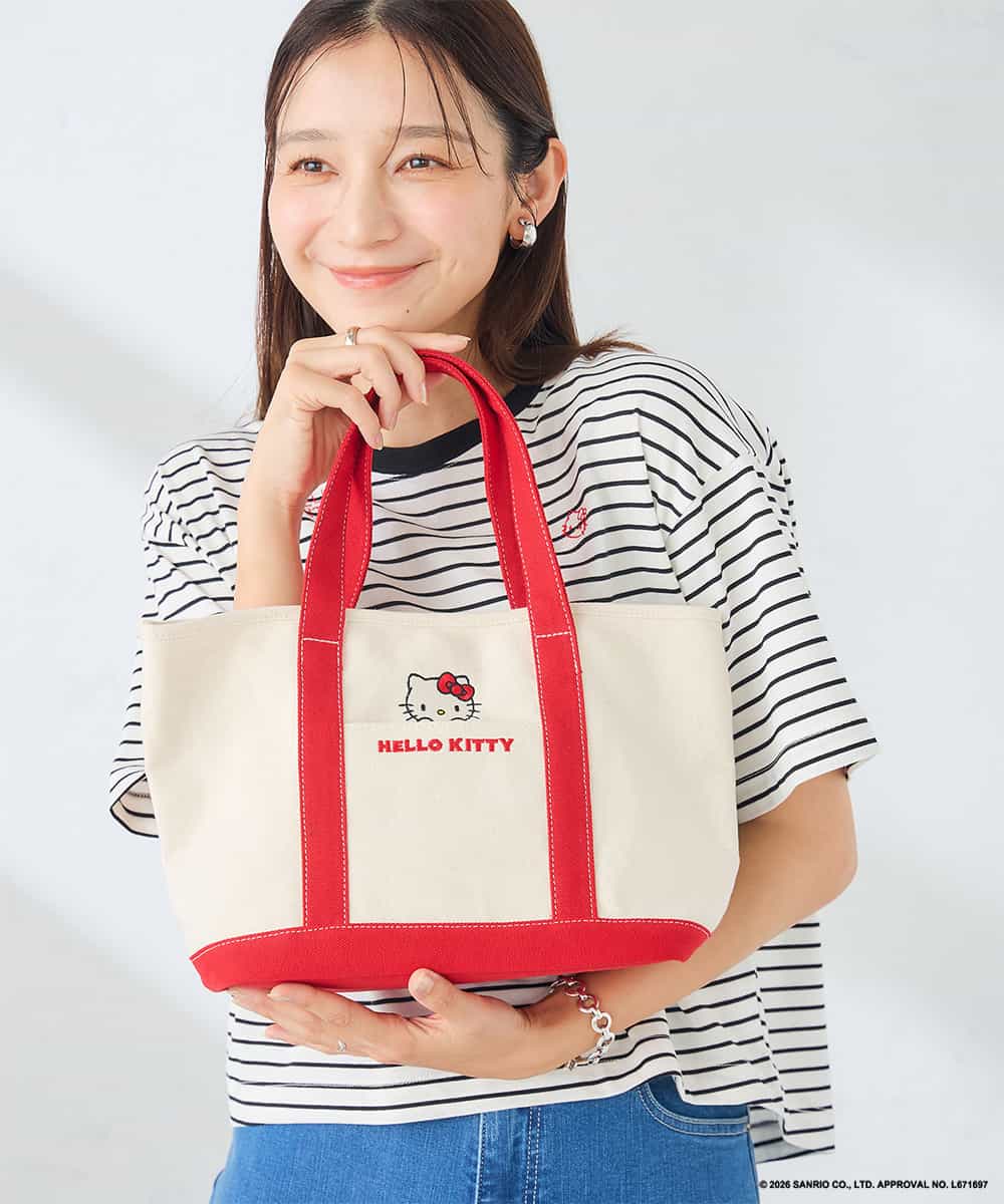 KS5ID21046 a.v.v(アー・ヴェ・ヴェ) HELLO KITTY 刺繍キャンバスバッグ レッド