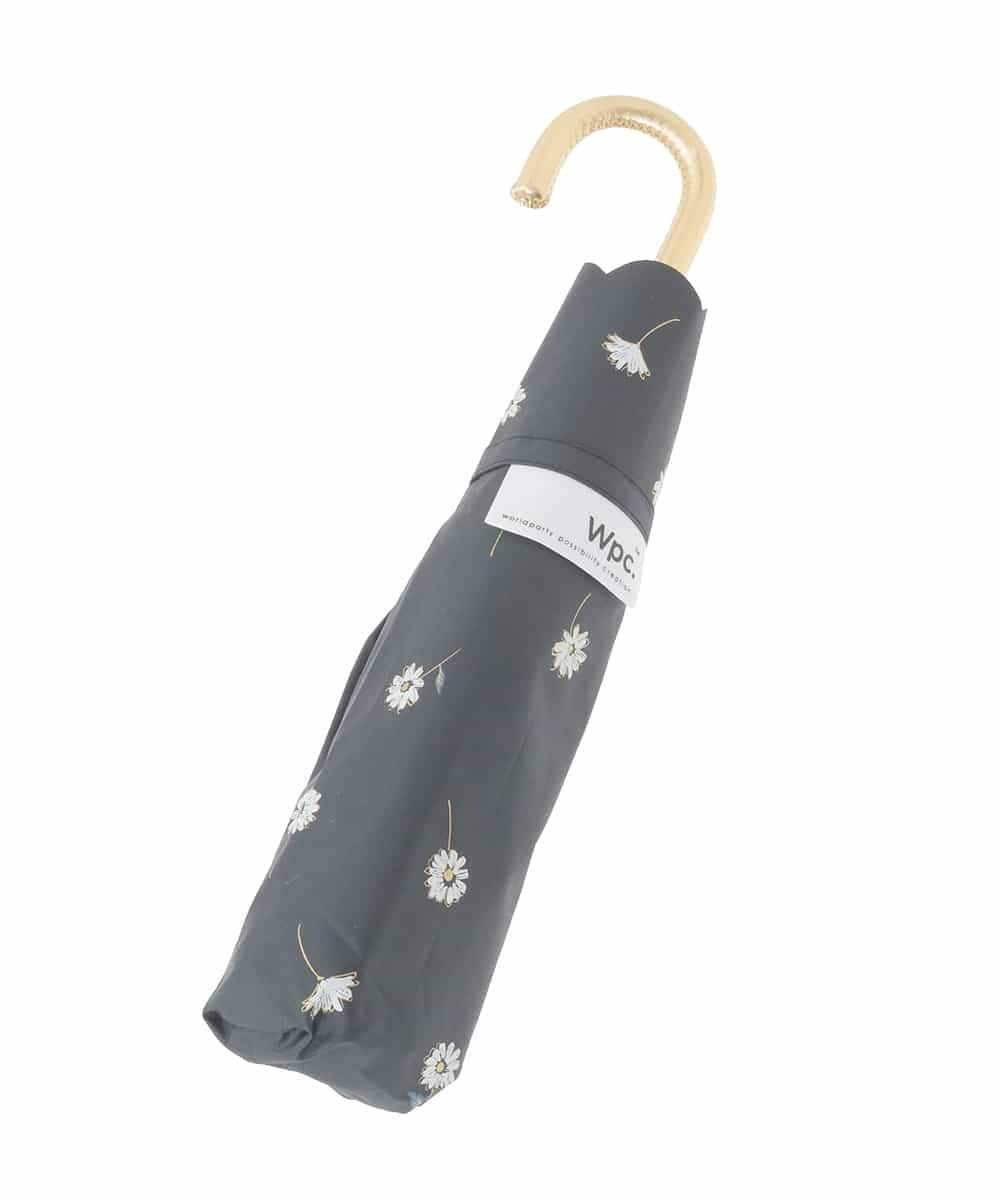 KSYGD03032 a.v.v(アー・ヴェ・ヴェ) 【遮光/晴雨兼用】折りたたみ日傘　ゴールドラインマーガレット ブラック