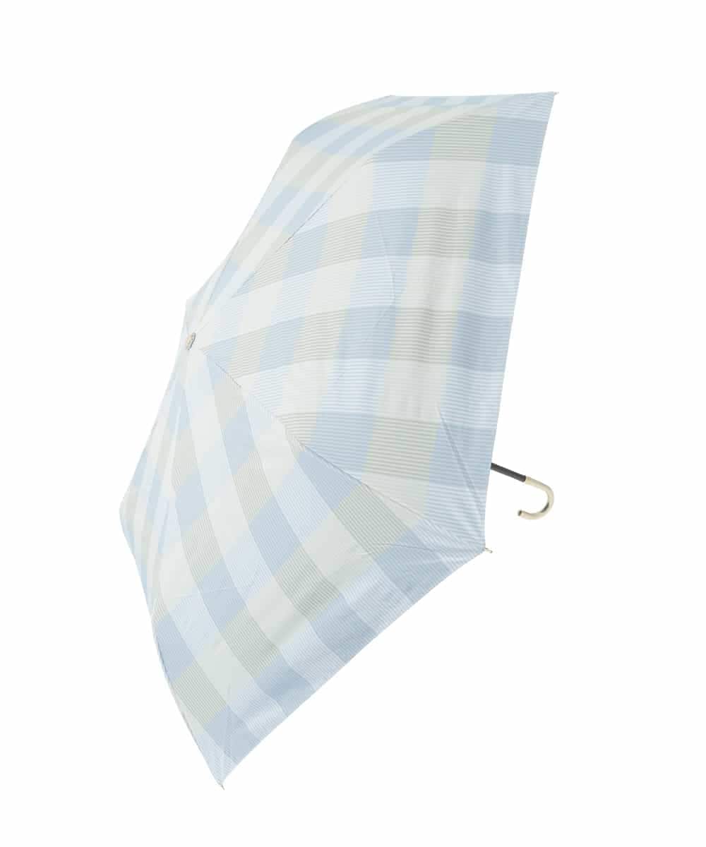 KSYGD08026 a.v.v(アー・ヴェ・ヴェ) 遮光/晴雨兼用傘　折りたたみ傘　シアーチェック ライトブルー