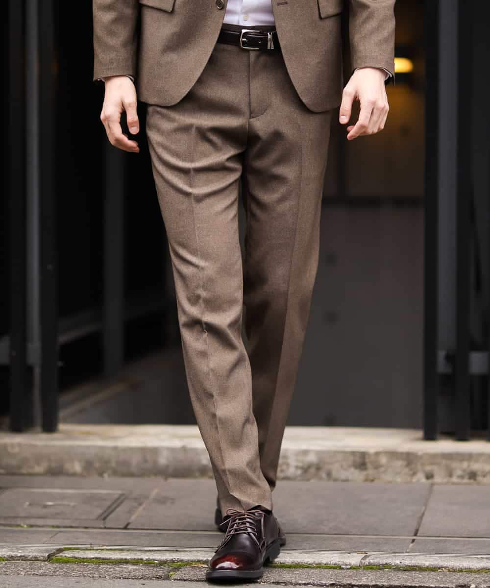 KWLEJ01089 a.v.v MEN(アー・ヴェ・ヴェ) 【セットアップ対応】メランジストレッチスラックス ブラウン