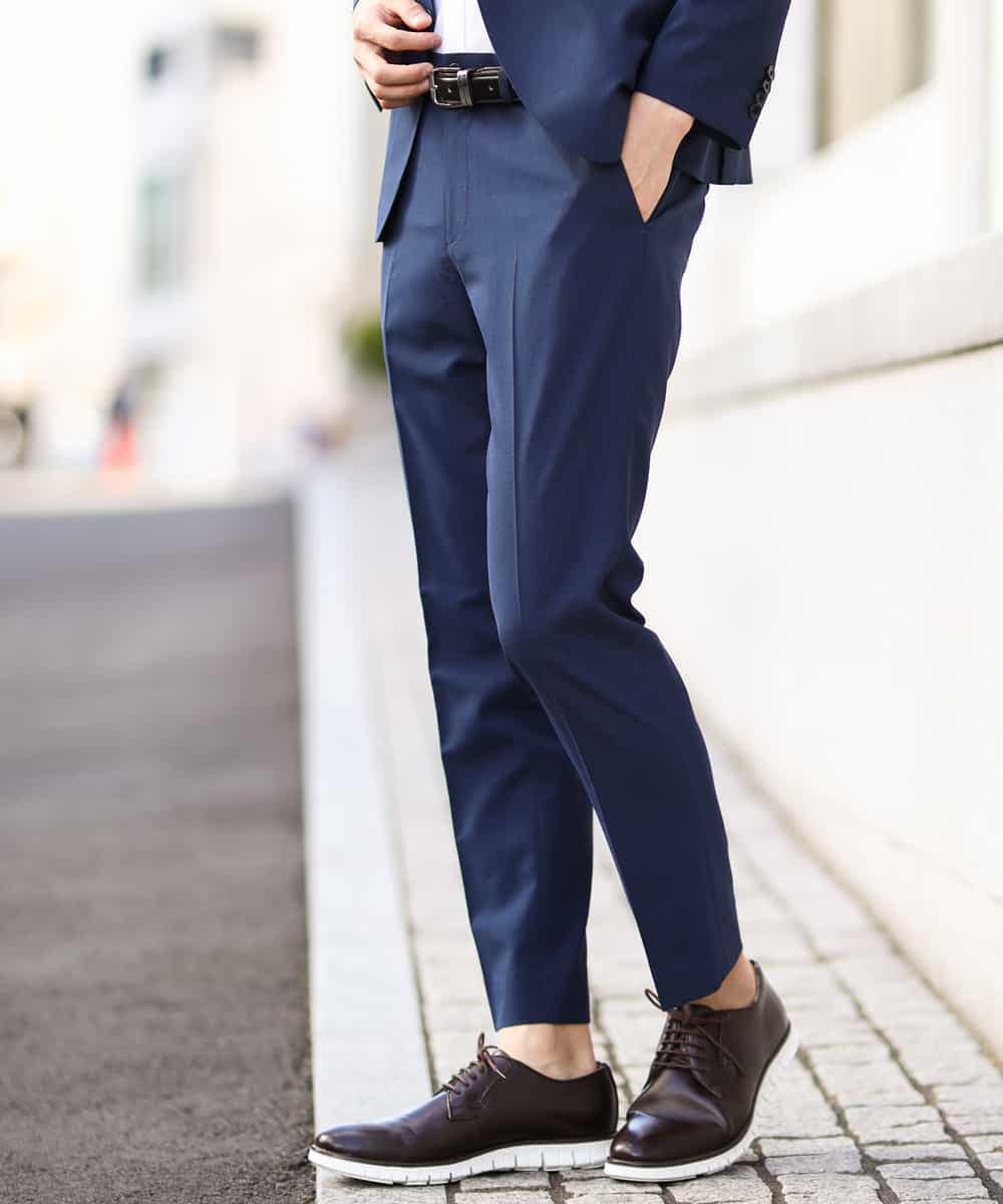 KWLGJ02079 a.v.v MEN(アー・ヴェ・ヴェ) 【洗濯機で洗える/セットアップ対応】ハウンドトゥースストレッチスラックス ネイビー