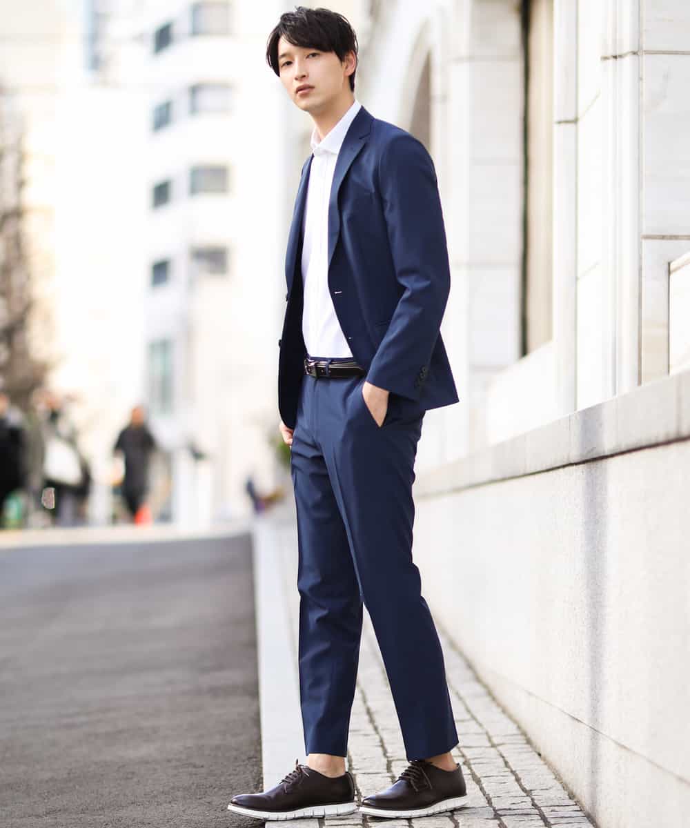 KWLGJ02079 a.v.v MEN(アー・ヴェ・ヴェ) 【洗濯機で洗える/セットアップ対応】ハウンドトゥースストレッチスラックス ネイビー