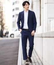 KWLGJ02079 a.v.v MEN(アー・ヴェ・ヴェ) 【洗濯機で洗える/セットアップ対応】ハウンドトゥースストレッチスラックス ネイビー