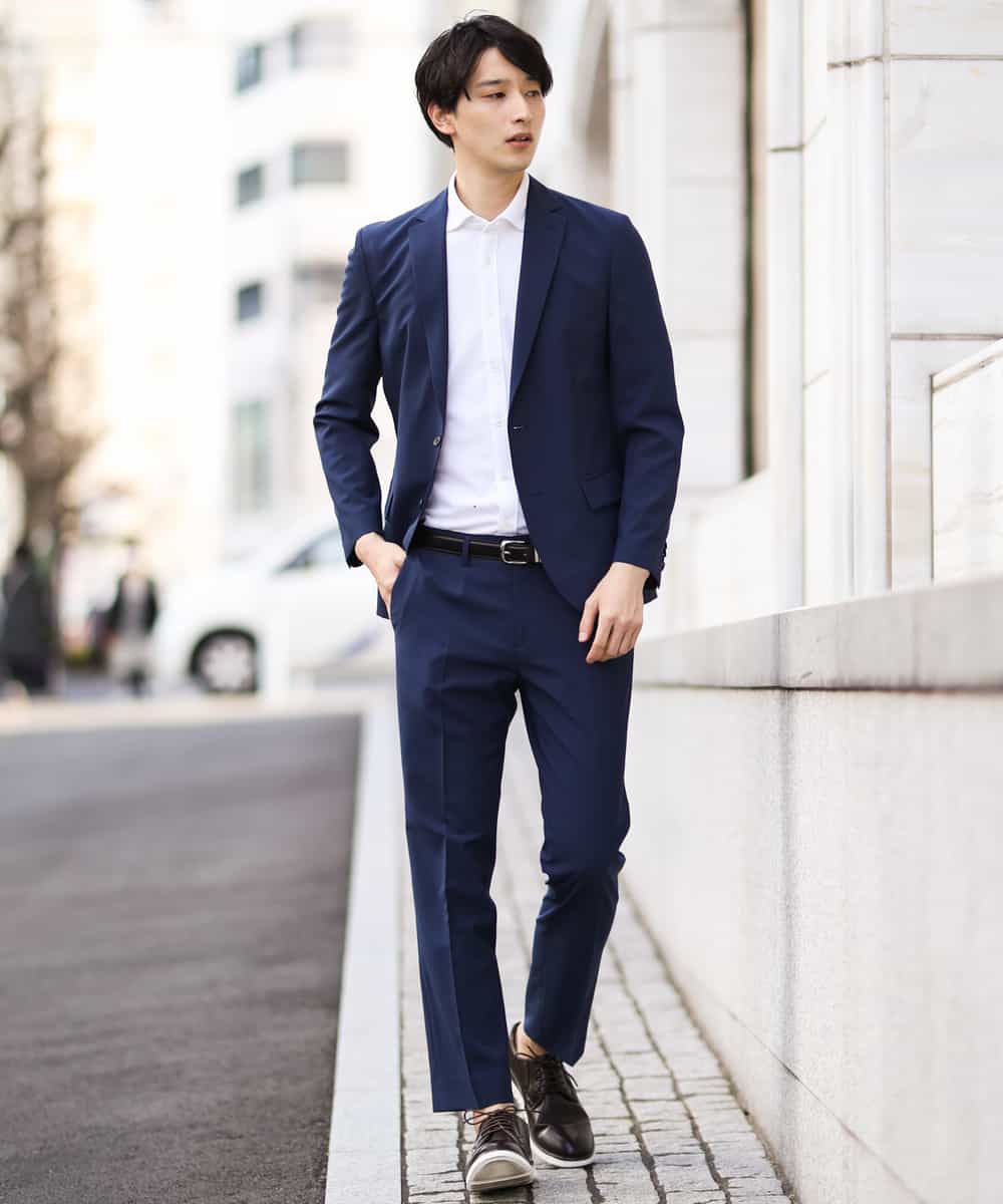 KWLGJ02079 a.v.v MEN(アー・ヴェ・ヴェ) 【洗濯機で洗える/セットアップ対応】ハウンドトゥースストレッチスラックス ネイビー