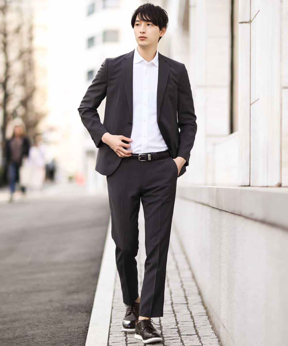 KWLGJ03079 a.v.v MEN(アー・ヴェ・ヴェ) 【洗濯機で洗える/セットアップ対応】メランジストレッチスラックス ダークグレー