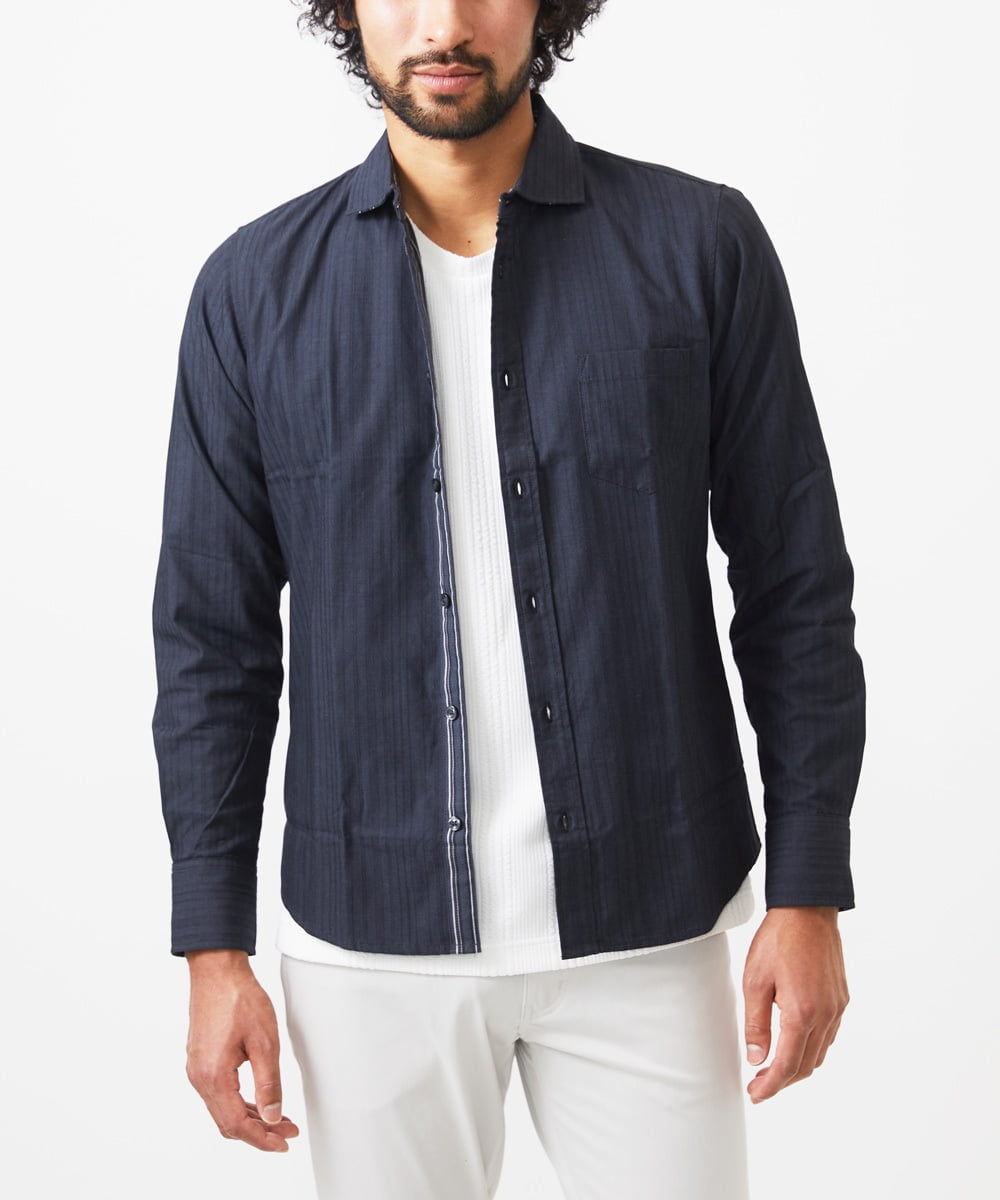 MKBAA53120 MK MICHEL KLEIN HOMME(MKミッシェルクランオム) 【日本製生地使用】長袖シャツ/ドビーリバーシブル ダークグレー