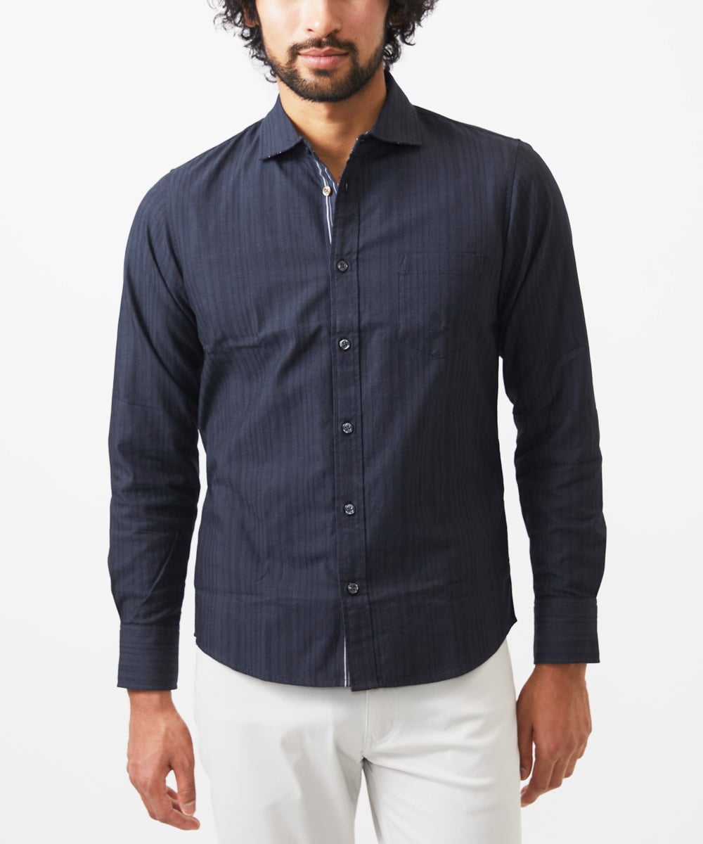 MKBAA53120 MK MICHEL KLEIN HOMME(MKミッシェルクランオム) 【日本製生地使用】長袖シャツ/ドビーリバーシブル ダークグレー