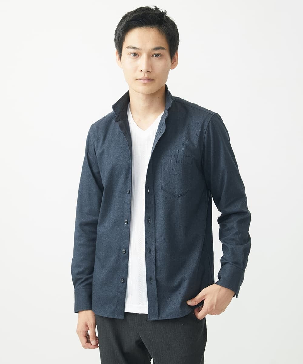 MKBAA65150 MK MICHEL KLEIN HOMME(MKミッシェルクランオム) 【ON/OFF対応】長袖シャツ/ソフトサーモダイヤカット ネイビー