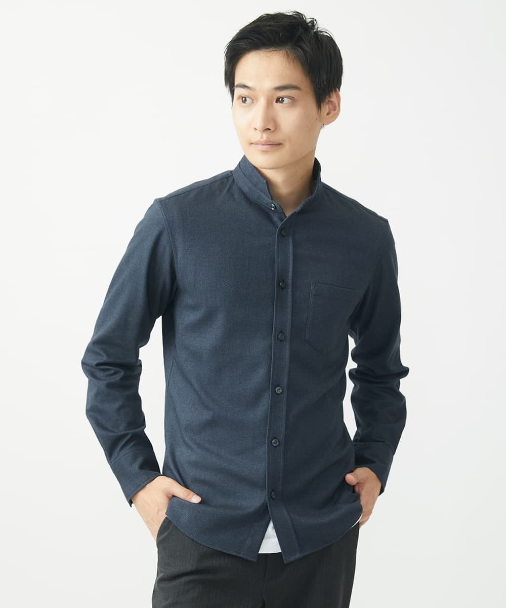 MKBAA65150 MK MICHEL KLEIN HOMME(MKミッシェルクランオム) 【ON/OFF対応】長袖シャツ/ソフトサーモダイヤカット ネイビー