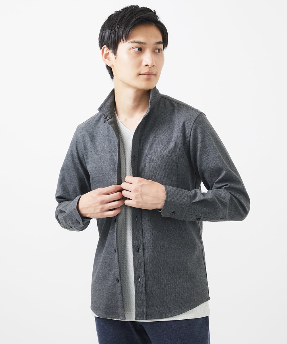 MKBAA65150 MK MICHEL KLEIN HOMME(MKミッシェルクランオム) 【ON/OFF対応】長袖シャツ/ソフトサーモダイヤカット グレー