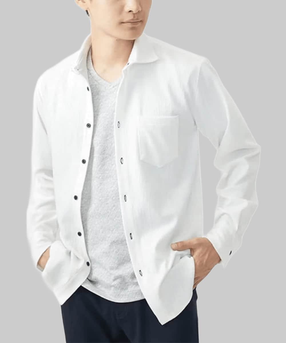 MKBAC22120 MK MICHEL KLEIN HOMME(MKミッシェルクランオム) 【ラスト１/在庫限り】長袖シャツ/楊柳ジャージ ホワイト