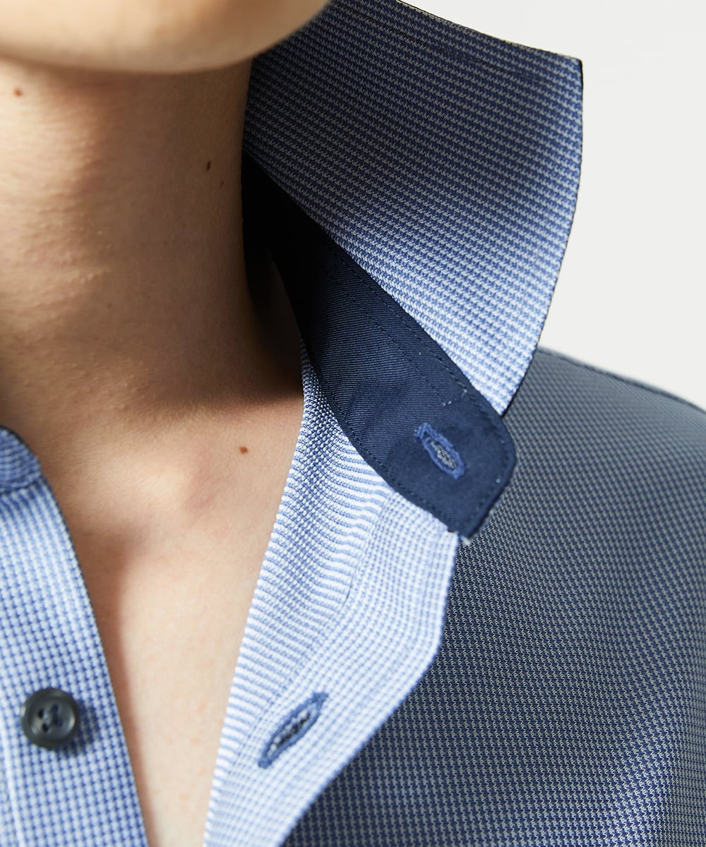 MKBAD50130 MK MICHEL KLEIN HOMME(MKミッシェルクランオム) アクティブセッター千鳥シャツ ブルー