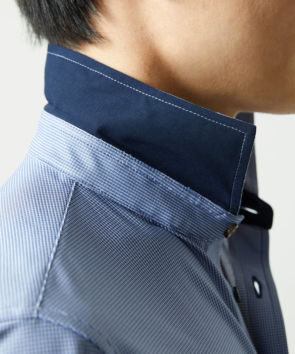 MKBAD50130 MK MICHEL KLEIN HOMME(MKミッシェルクランオム) アクティブセッター千鳥シャツ ブルー