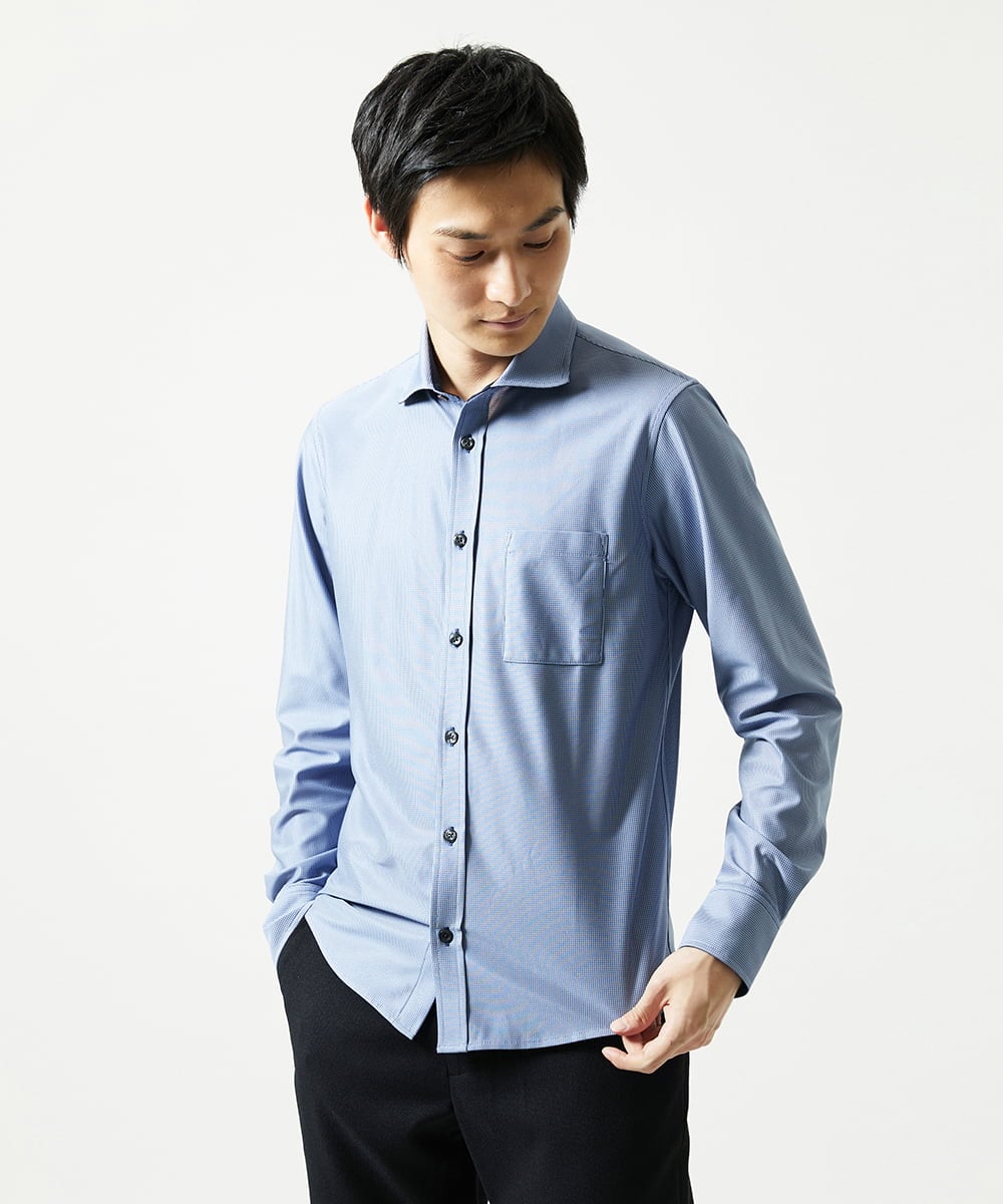MKBAD50130 MK MICHEL KLEIN HOMME(MKミッシェルクランオム) アクティブセッター千鳥シャツ ブルー