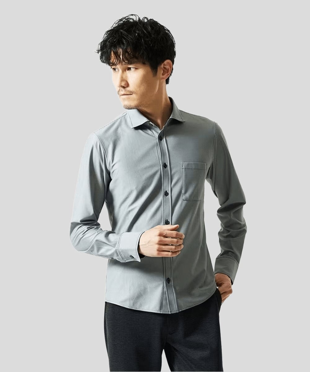 MKBAD50130 MK MICHEL KLEIN HOMME(MKミッシェルクランオム) 【洗濯機洗いOK/ストレッチ/ビジネス対応】アクティブセッター千鳥柄長袖シャツ グレー