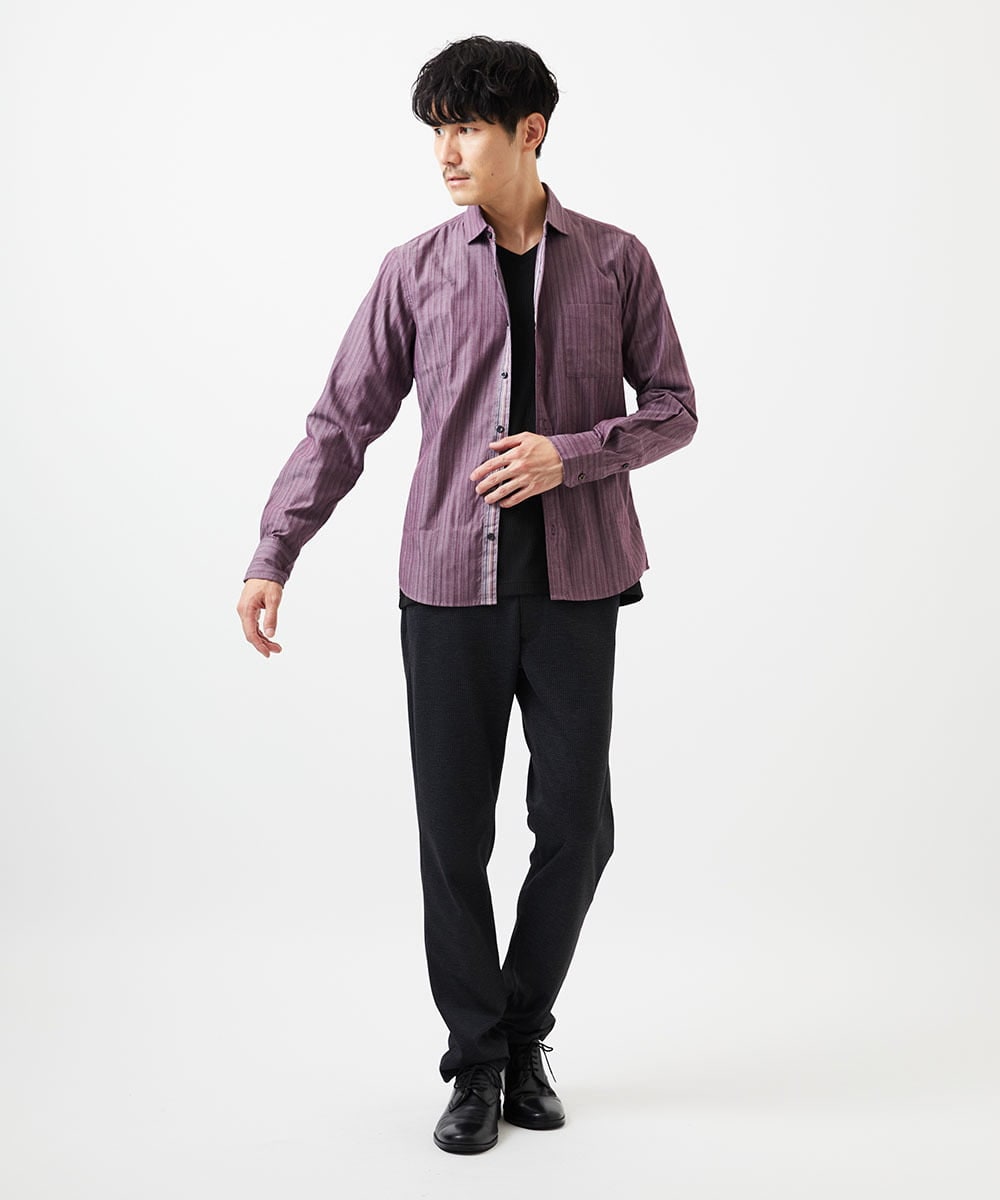 MKBAD53120 MK MICHEL KLEIN HOMME(MKミッシェルクランオム) 【洗える／日本製生地】ドビーリバーシブルシャツ パープル