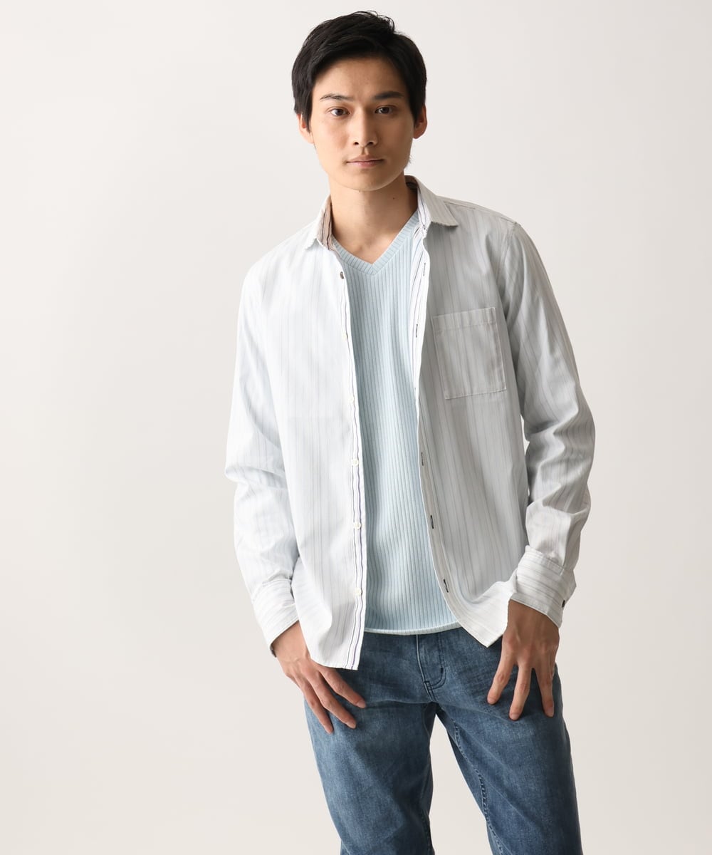 MKBAD53120 MK MICHEL KLEIN HOMME(MKミッシェルクランオム) 【洗える／日本製生地】ドビーリバーシブルシャツ ホワイト