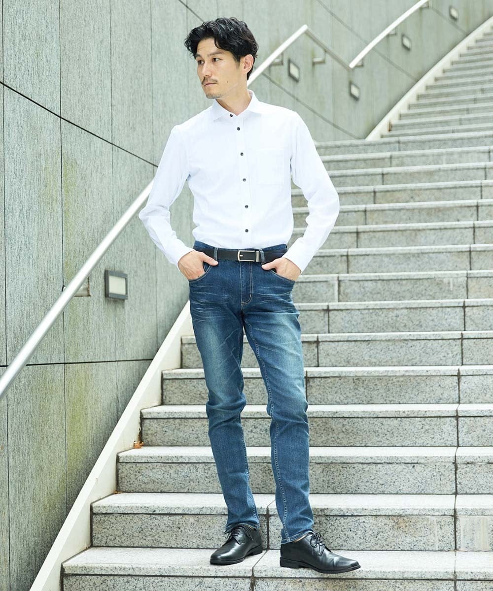 MKBAD60130 MK MICHEL KLEIN HOMME(MKミッシェルクランオム) 【ビジ／カジ対応／ストレッチ】ホワイトドビーシャツ ホワイト