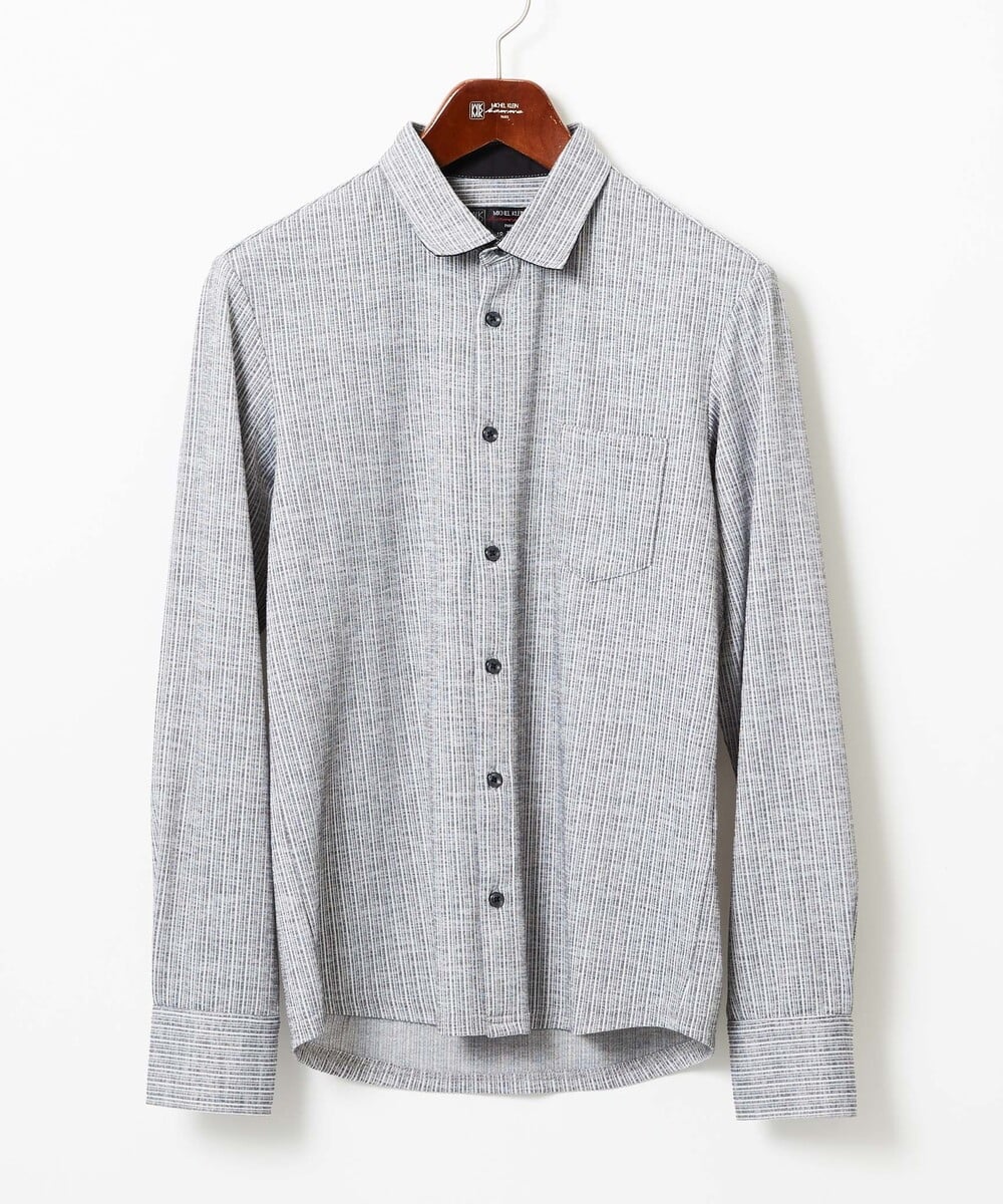 MKBAF19090 MK MICHEL KLEIN HOMME(MKミッシェルクランオム) 【洗える／ストレッチ】オニキスストライプ長袖シャツ グレー