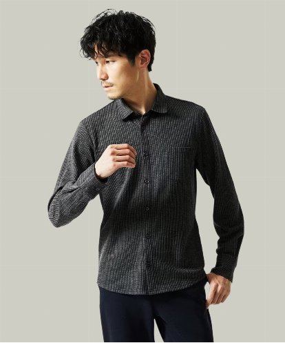 MKBAF19090 MK MICHEL KLEIN HOMME 【洗える／ストレッチ】オニキスストライプ長袖シャツ