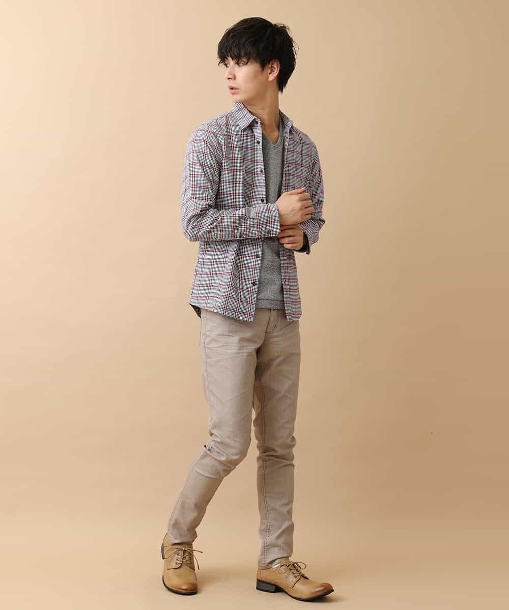 MKBAM64110 MK MICHEL KLEIN HOMME(MKミッシェルクランオム) シャツ／チドリ＆チェックコットン レッド