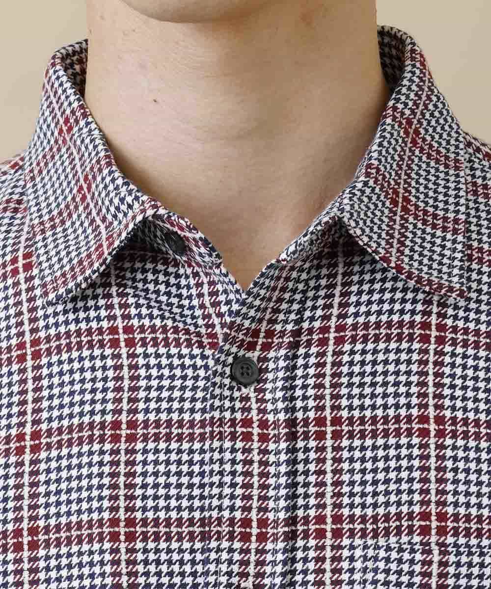 MKBAM64110 MK MICHEL KLEIN HOMME(MKミッシェルクランオム) シャツ／チドリ＆チェックコットン レッド