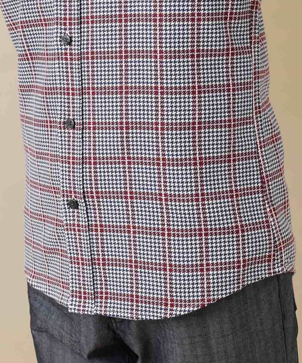 MKBAM64110 MK MICHEL KLEIN HOMME(MKミッシェルクランオム) シャツ／チドリ＆チェックコットン レッド