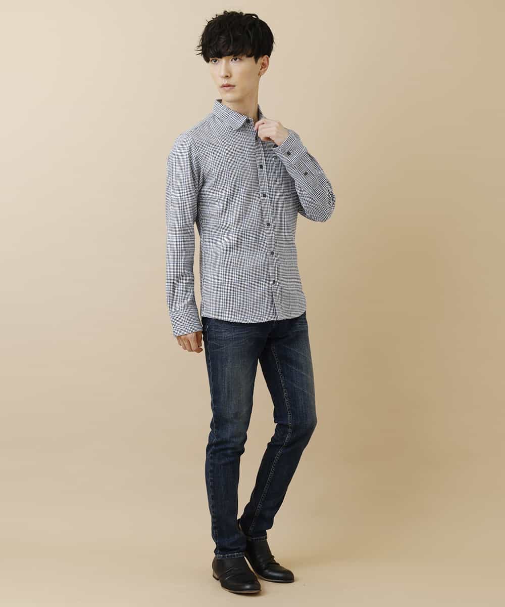MKBAM64110 MK MICHEL KLEIN HOMME(MKミッシェルクランオム) シャツ／チドリ＆チェックコットン ネイビー