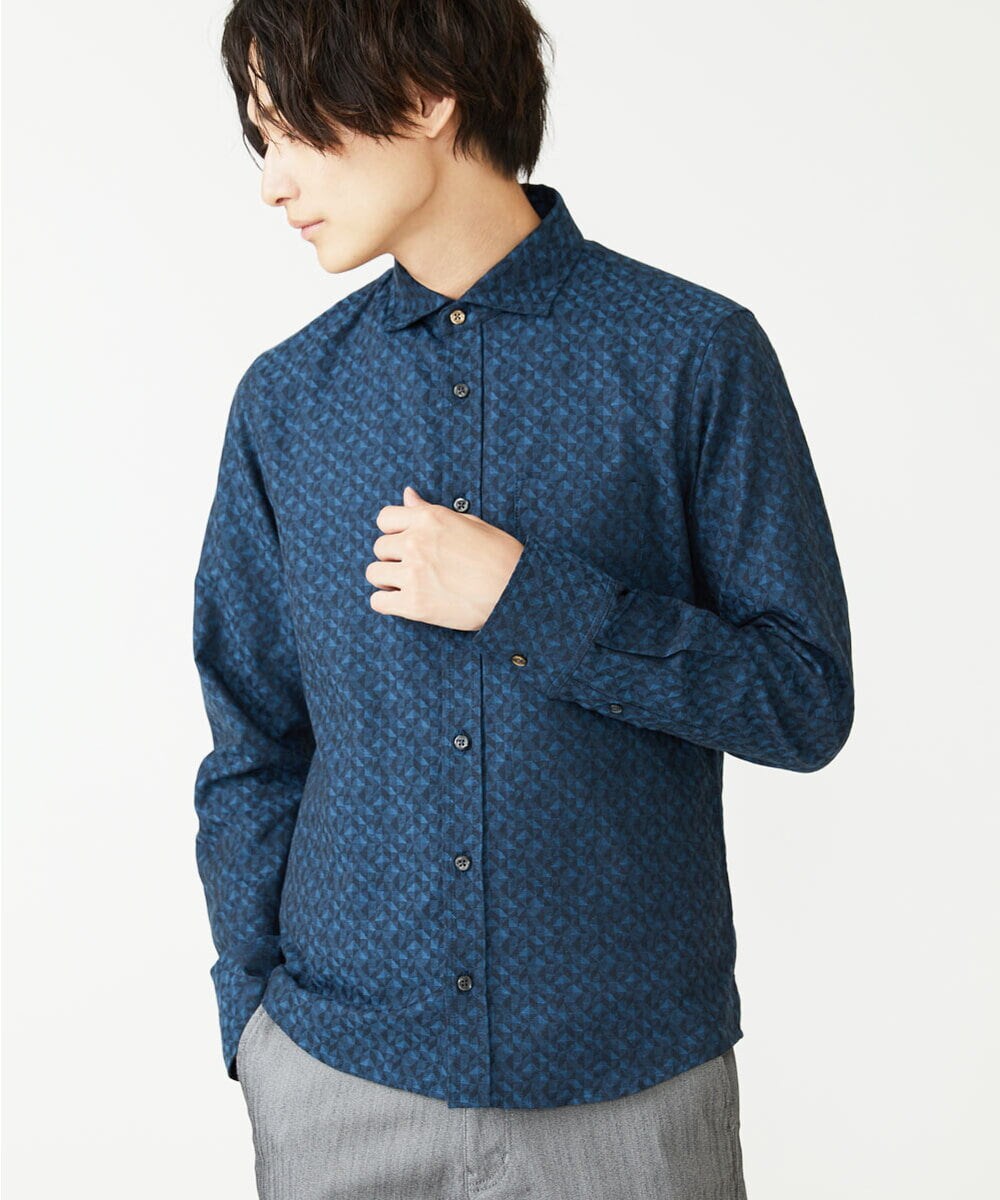 MKBAV50140 MK MICHEL KLEIN HOMME(MKミッシェルクランオム) ジオメトリックジャガードシャツ ネイビー(57)