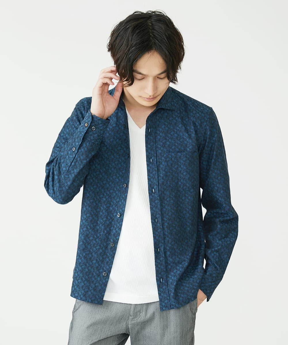 MKBAV50140 MK MICHEL KLEIN HOMME(MKミッシェルクランオム) ジオメトリックジャガードシャツ ネイビー(57)