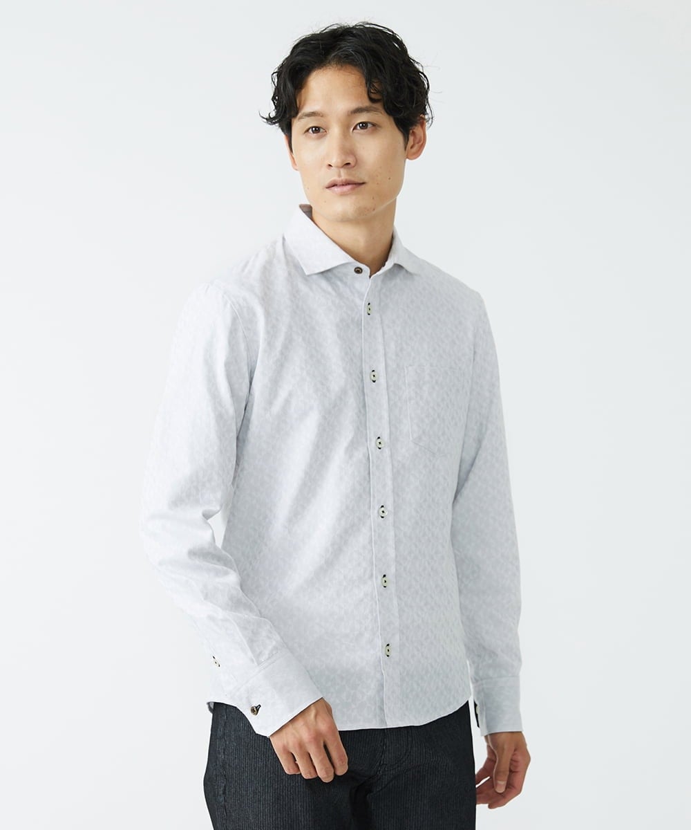 MKBAV50140 MK MICHEL KLEIN HOMME(MKミッシェルクランオム) ジオメトリックジャガードシャツ ホワイト(90)