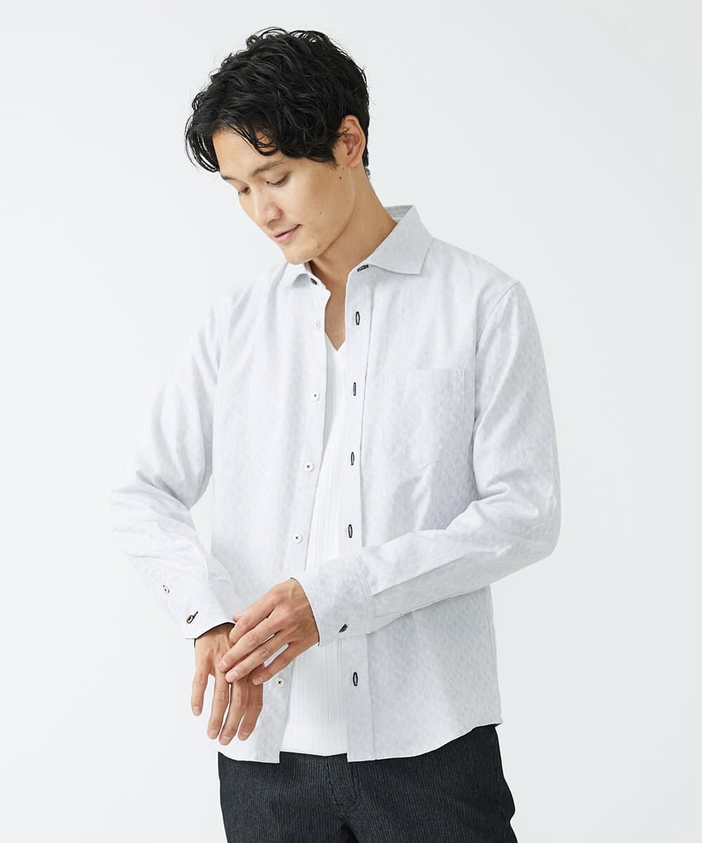 MKBAV50140 MK MICHEL KLEIN HOMME(MKミッシェルクランオム) ジオメトリックジャガードシャツ ホワイト(90)