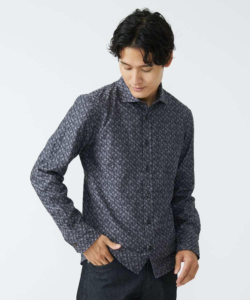 MKBAV50140 MK MICHEL KLEIN HOMME(MKミッシェルクランオム) ジオメトリックジャガードシャツ ダークグレー(93)