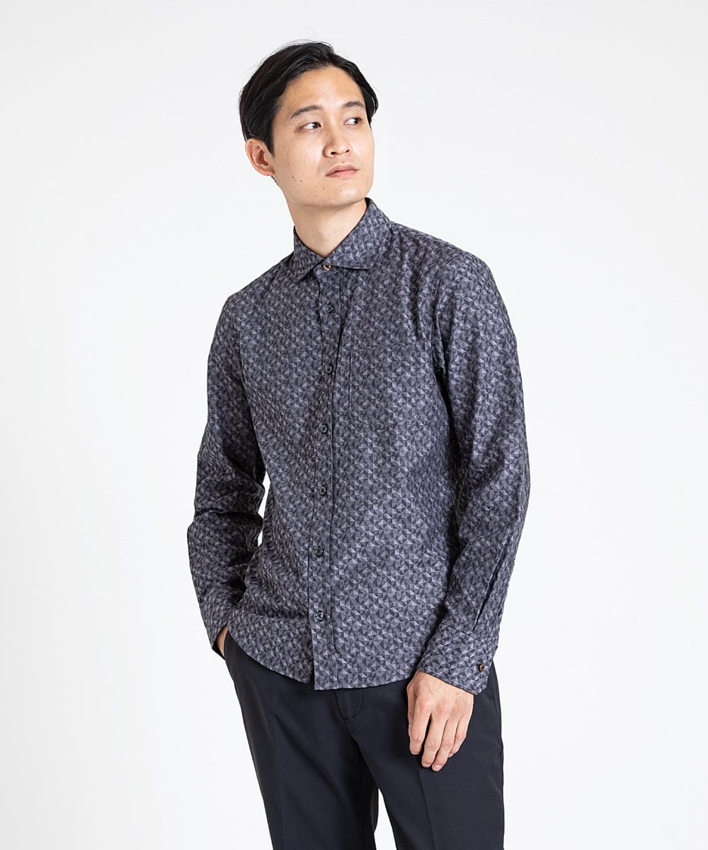 MKBAV50140 MK MICHEL KLEIN HOMME(MKミッシェルクランオム) ジオメトリックジャガードシャツ ダークグレー(93)