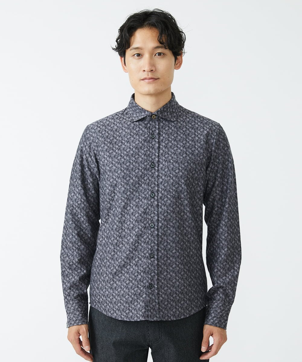MKBAV50140 MK MICHEL KLEIN HOMME(MKミッシェルクランオム) ジオメトリックジャガードシャツ ダークグレー(93)