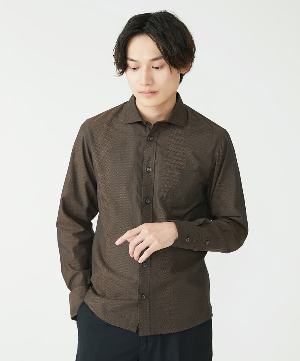 MKBAV51150 MK MICHEL KLEIN HOMME(MKミッシェルクランオム) ドビーストライプシャツ ブラウン(86)