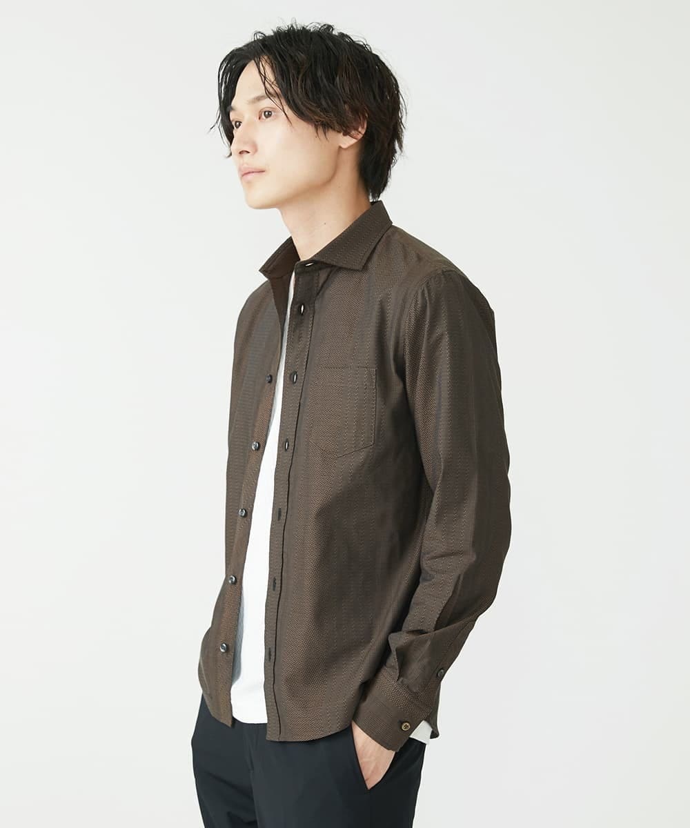 MKBAV51150 MK MICHEL KLEIN HOMME(MKミッシェルクランオム) ドビーストライプシャツ ブラウン(86)