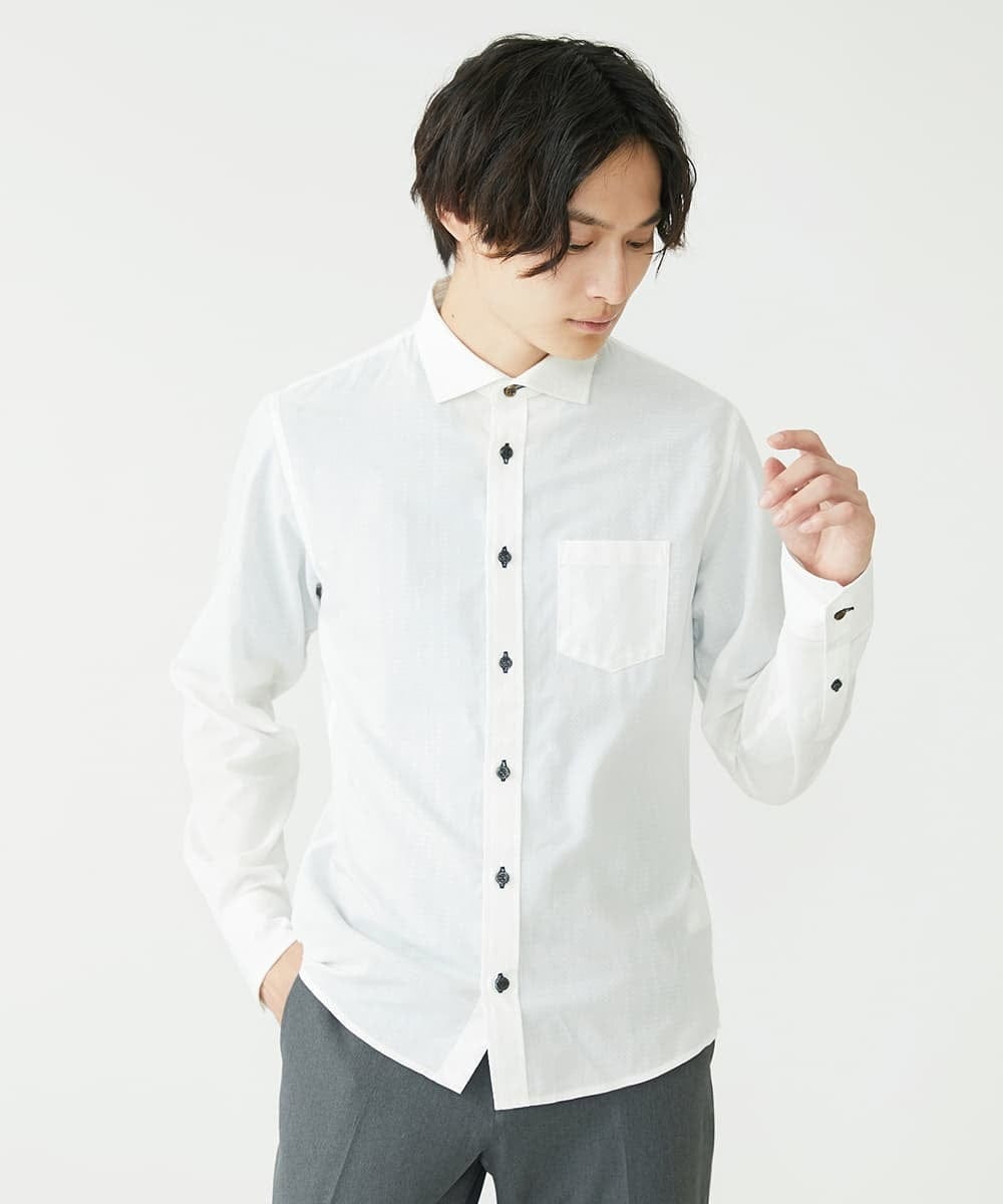 MKBAV51150 MK MICHEL KLEIN HOMME(MKミッシェルクランオム) ドビーストライプシャツ ホワイト(90)