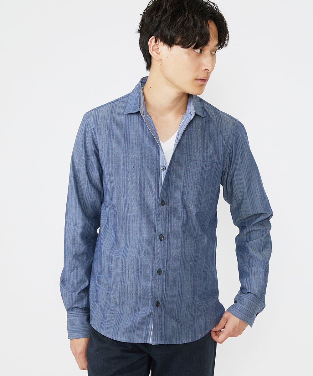 MKBAV53120 MK MICHEL KLEIN HOMME(MKミッシェルクランオム) リバーストライプシャツ ライトブルー(50)