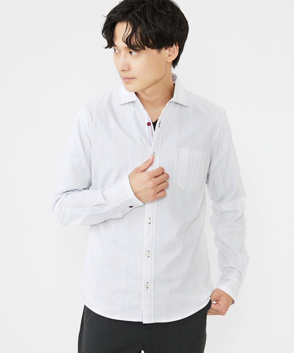 MKBAV53120 MK MICHEL KLEIN HOMME(MKミッシェルクランオム) リバーストライプシャツ ホワイト(90)